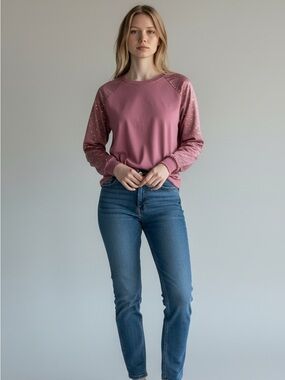 Umgee Mauve Pullover with Metallic Star Sleeves
